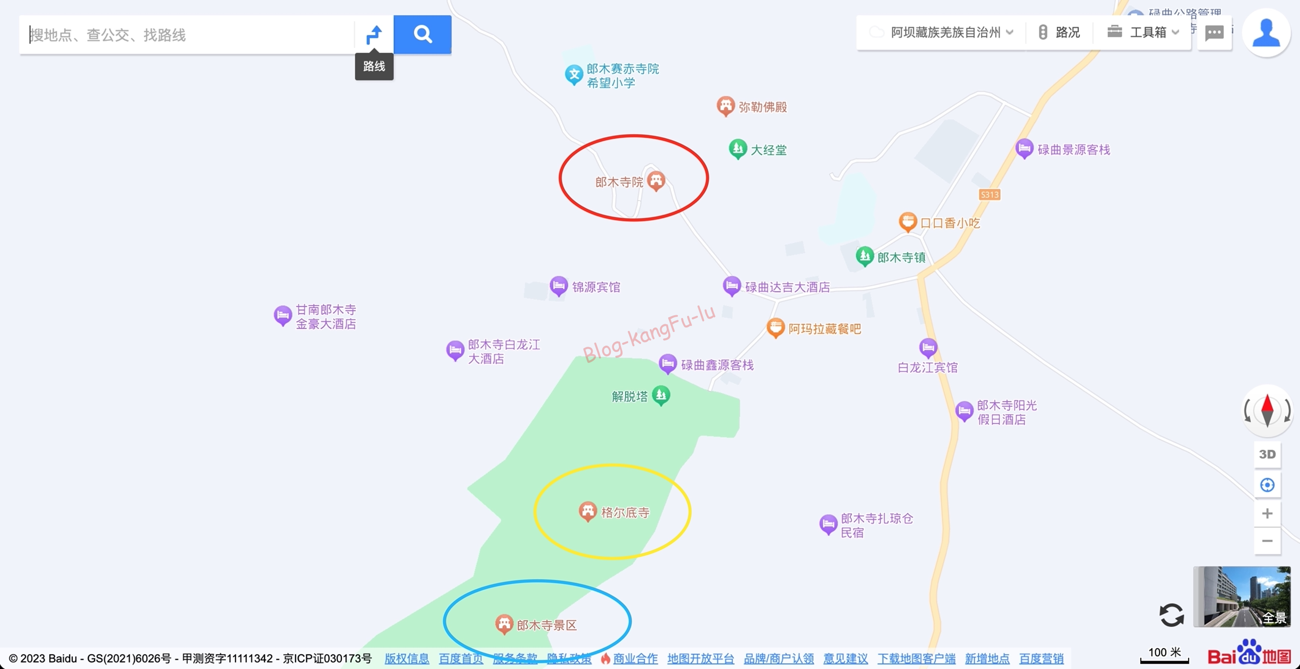中国 甘粛省 甘南チベット族自治州 ルチュ県 郎木寺鎮の地図